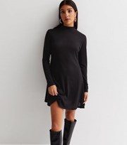 New Look Black Fine Knit High Neck Long Sleeve Mini Swing Dress